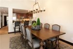 Dining table and breakfast bar seating